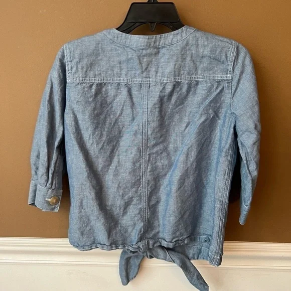 ANN TAYLOR Womens Linen Blend Tie Front Button Down Chambray Top Size XS - Picture 4 of 6
